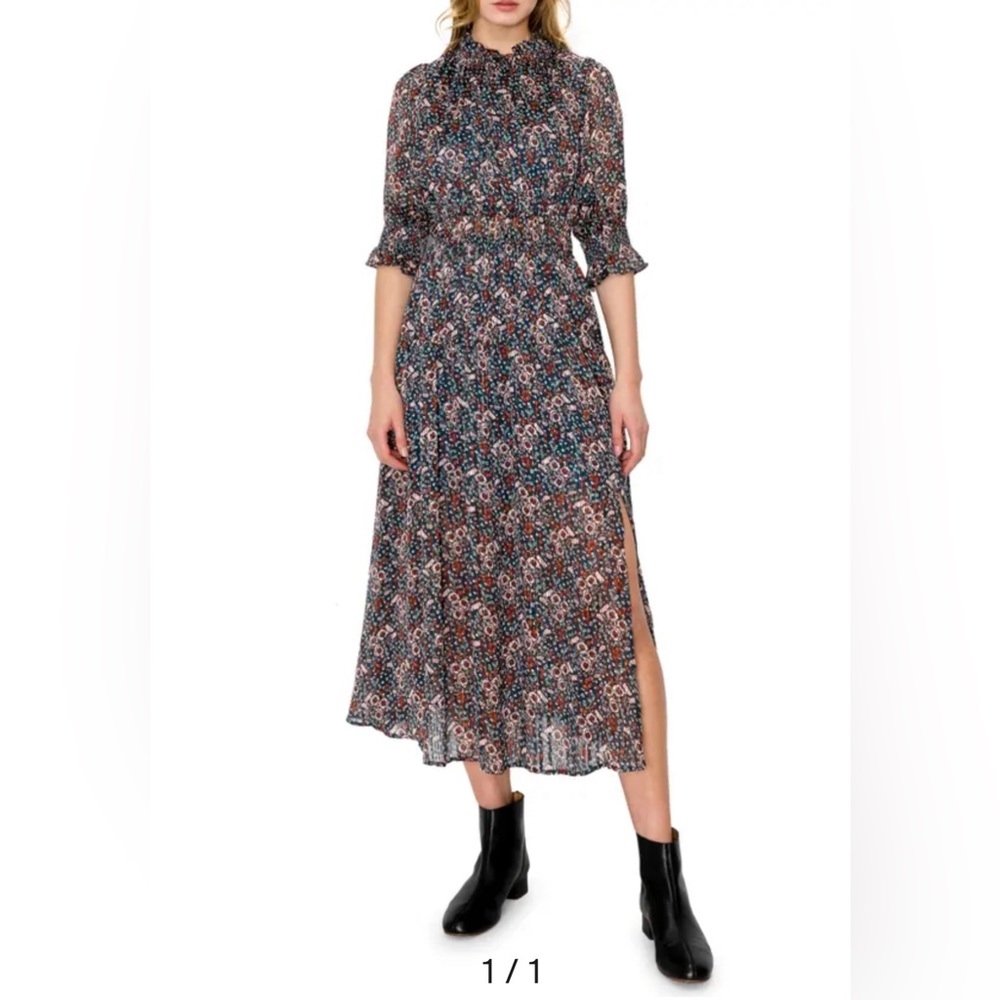 Melloday Mock Neck Elbow length Floral Midi Dress